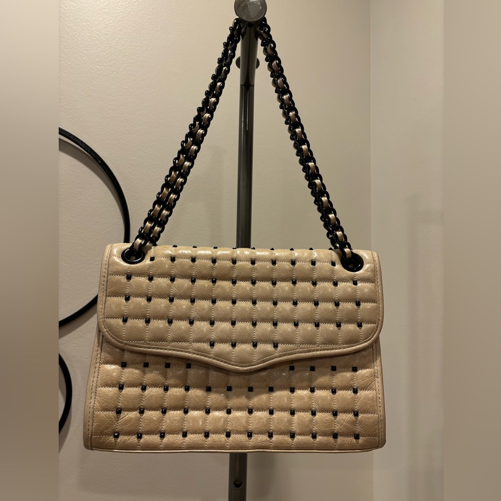 Rebecca Minkoff Quilted Leather Convertible Crossbody  in Bone Chain Strap Studs